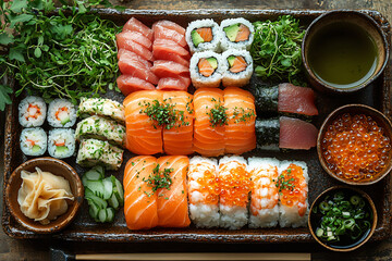 Elegant Sushi Platter Showcasing Japanese Culinary Art