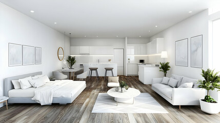 Modern Open Plan Studio Apartment With White Interior