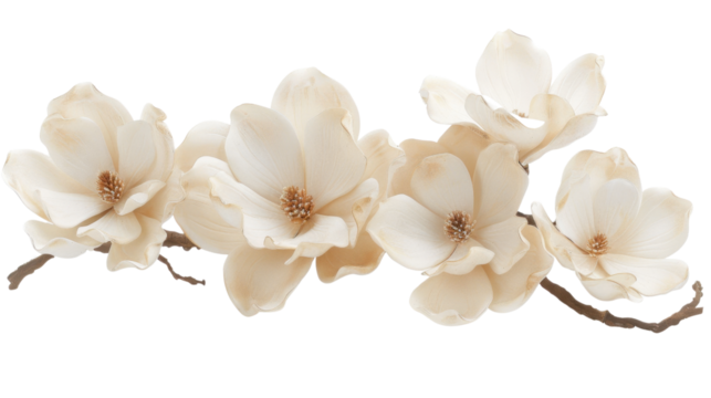 Magnolia flowers blooming on transparent background