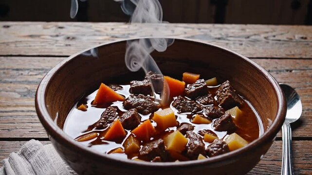 steaming hot beef stew 