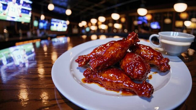 buffalo wings in a sports bar