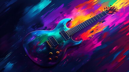 Naklejka premium Electric guitar with abstract splashes images