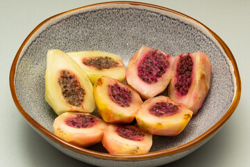 Sliced xoconostle tuna in a bowl, ready for agua fresca