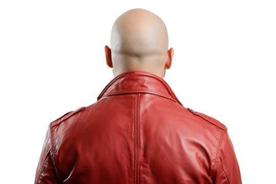 rear view of a man in red shirt