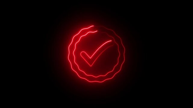 glowing neon check mark icon button animation.