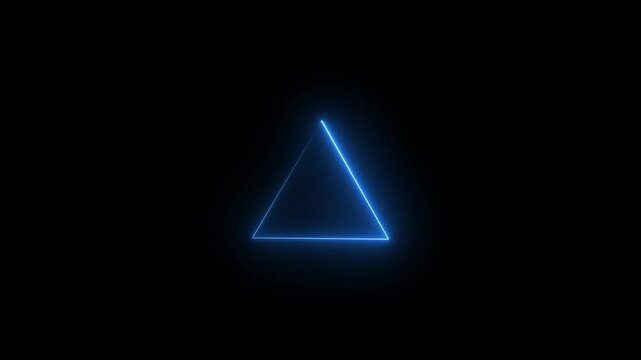 Abstract neon light line running loop triangle frame animation on the black background. Neon glowing triangle frame animation. Modern. blue color neon icon