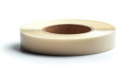 Creamy adhesive tape roll on white background