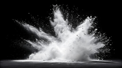 ダイナミックな瞬間 - 黒い背景の中で白粉の爆裂
