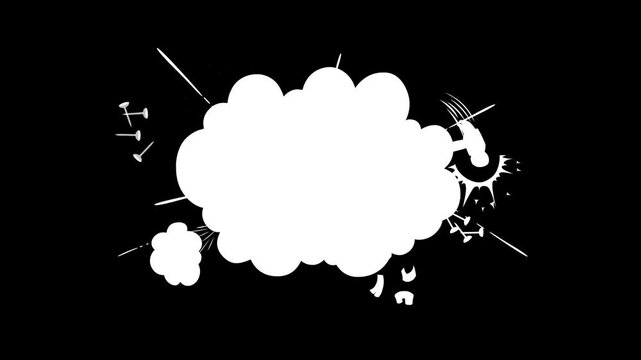 Cartoon Hard work cloud animation.
Cartoon loop animation of a comic style cloud with flying tools of percussion, construction, repair or hard work.
