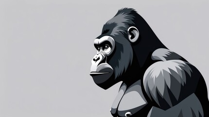 Gorilla Portrait in Monochrome: Detailed Illustration for Wildlife, Nature, and Design Projects