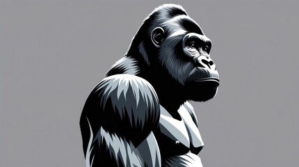 Gorilla Portrait in Monochrome: Detailed Illustration of a Primate's Strength and Wisdom