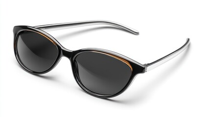 Stylish black sunglasses with orange accents, isolated on white background
