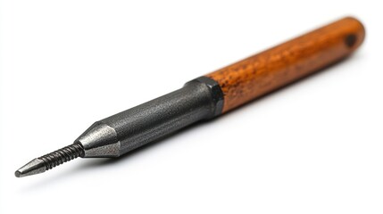 Wooden-handled metal tool, isolated on white background