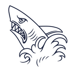 Shark emerging from waves in a bold design