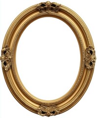 Obraz premium Elegant Gold Oval Frame with Intricate Carvings on White Background - Luxurious Vintage Decor Design Element for Catalogs, Graphic Projects