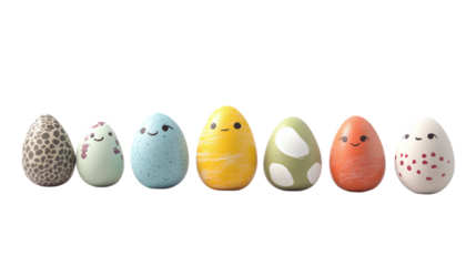 Pebble Pals ? Little, rock-like creatures with smooth, rounded bodies, painting themselves to look like Easter eggs on a white background --ar 16:9