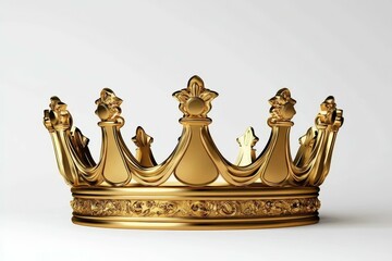 Royal Golden Crown of Prestige and Power on White Background - Luxurious Regal Symbol of Authority and Achievement
