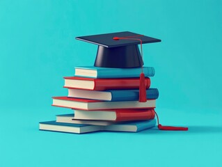 Graduation Cap on Books: Education Success, Knowledge