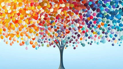 Abstract Tree With Colorful Leaves On Blue Background Celebrating The Autumn Season