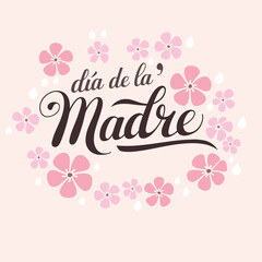 Mother's Day illustration with elegant lettering and pink flowers in a delicate and feminine design