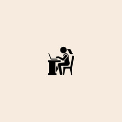Pictogram Businesswoman Working on Computer icon flat vector design.