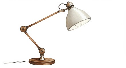 Elegant Adjustable Desk Lamp - Stylish wooden desk lamp with adjustable arm and off-white shade, perfect for home office or study