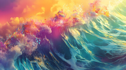 Waves rushing in a rainbow array. Prismatic - Coral Reef. Illustration