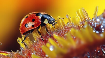 Naklejka premium Beautiful cute ladybug with flower in Spring.