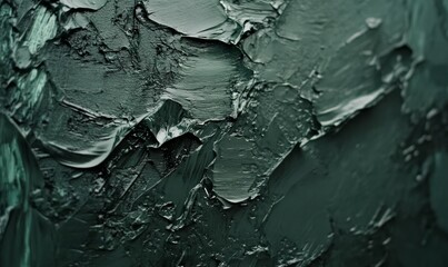 Fototapeta premium Muted dark green abstract painting with a textured surface that evokes a sense of mystery and depth.
