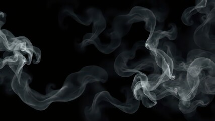 Fototapeta premium Ethereal wisps of gray smoke swirl against a deep black backdrop, abstract, delicate