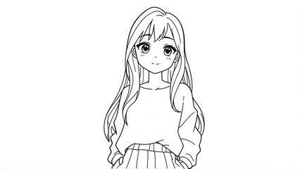 Anime Manga Girl Character Line Art Illustration