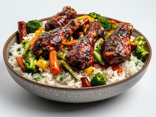 Fototapeta premium Tasty bowl of rice with fresh ingredients for a quick and nutritious meal ideal for busy lifestyles and health