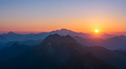 Fototapeta premium Serene Landscape: Sunrise Over Mountain Peaks