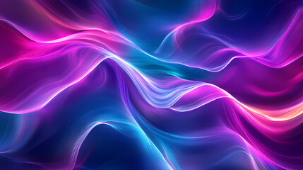 A vibrant abstract image showcasing colorful waves of light in purple, blue, and pink, creating a dynamic, fluid visual effect. Luminous - Cave. Illustration