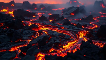 Realistics celebration highlights fiery nature of lava displaying its molten rock glowing streams an