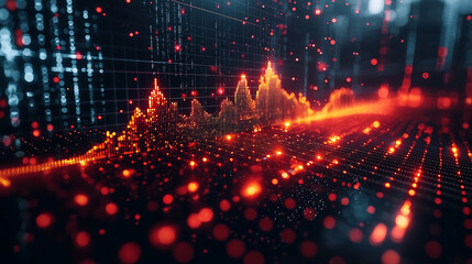 Abstract Data Visualization Dynamic Stock Market Graph, Red and Orange Lights