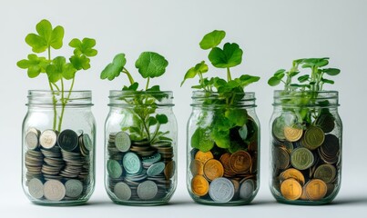 Plant Growing In Savings Coins - Investment And Interest Concept