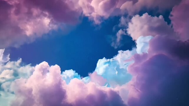 dreamy pink and blue clouds in the sky with soft light and magical atmosphere for peaceful background