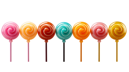 Swirl Lollipops Colorful Sweet Treats, Bright and Vibrant Candy for Summer Fun, isolated on transparent background.