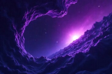 Cosmic abstract landscape with purple vortex and stars in a surreal night sky