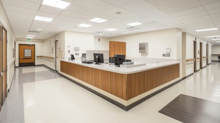 Modern Hospital Reception Area and Corridor