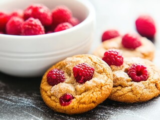Delectable bowl of raspberry cookies with one isolated cookie highlighting its unique shape and colorful presentation