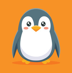 cute cartoon smiling penguin on an orange backround vector illustration