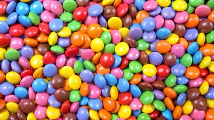 Obraz premium Colorful chocolate-coated candies scattered in various vibrant shades 