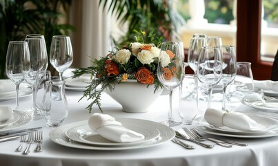 Elegant Table Setting with Floral Centerpiece
