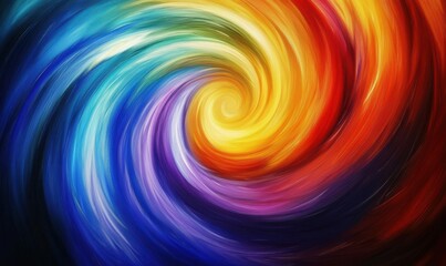 Abstract art piece with swirling strokes of bold colors creating a mesmerizing pattern on a dark textured canvas, evoking creativity and vibrancy,