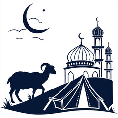 silhouette eidul ajha image on white background
