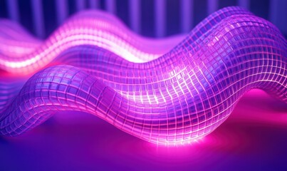 Abstract glowing pink and purple grid pattern forming undulating waves, illuminated softly for a futuristic motion effect