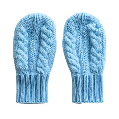 A Pair of Light Blue Knitted Mittens Isolated on Transparent Background