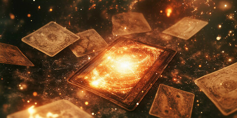 Cosmic Tarot Reading with Astrology, Numerology, and Esoteric Symbolism in a Mystical Celestial Setting